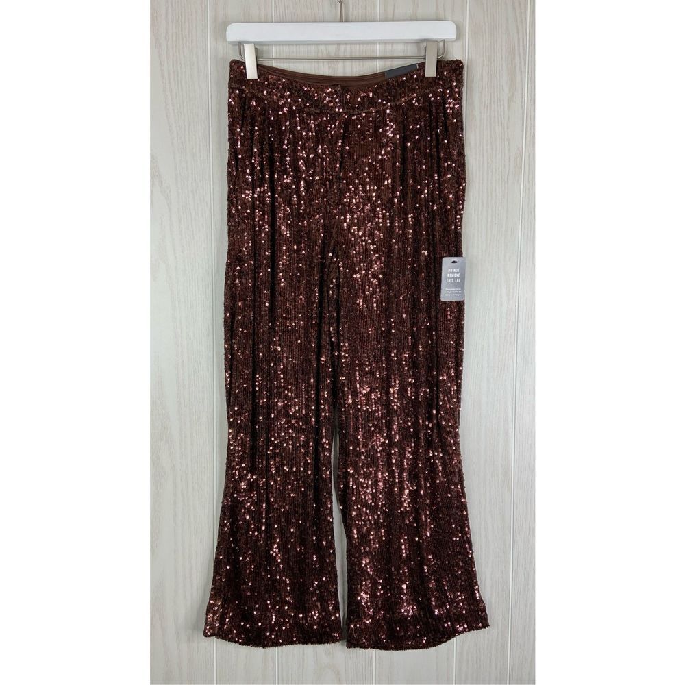 Express Women's Brown High Waisted Sequin Pleated Cropped Trouser Pants Small